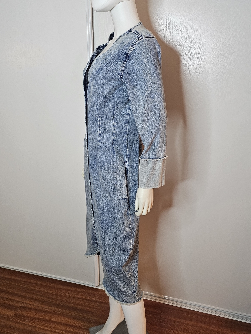 VTG Wash Lab Denim-Effect Long Sleeve Midi Dress - Hannah Blue Size M 96% Cotton - Picture 11 of 14